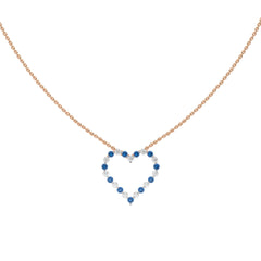 3/4 CT. Round Natural Diamond and Blue Sapphire Heart Pendant Necklace