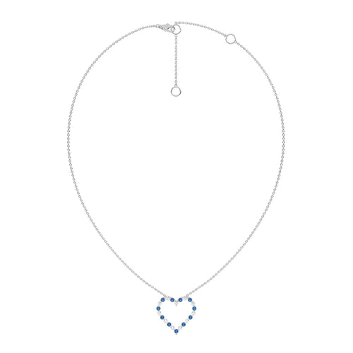3/4 CT. Round Natural Diamond and Blue Sapphire Heart Pendant Necklace