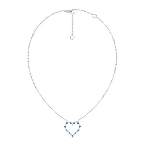 3/4 CT. Round Natural Diamond and Blue Sapphire Heart Pendant Necklace