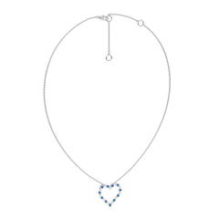 3/4 CT. Round Natural Diamond and Blue Sapphire Heart Pendant Necklace