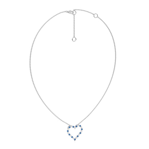 3/4 CT. Round Natural Diamond and Blue Sapphire Heart Pendant Necklace