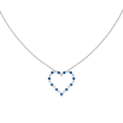 3/4 CT. Round Natural Diamond and Blue Sapphire Heart Pendant Necklace