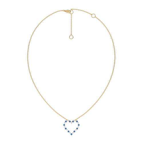 3/4 CT. Round Natural Diamond and Blue Sapphire Heart Pendant Necklace