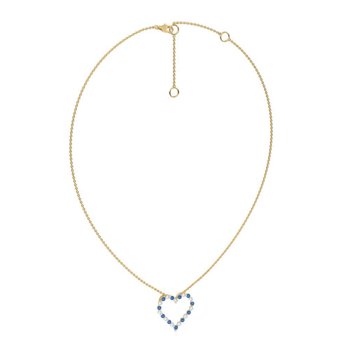 3/4 CT. Round Natural Diamond and Blue Sapphire Heart Pendant Necklace