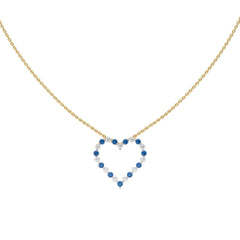 3/4 CT. Round Natural Diamond and Blue Sapphire Heart Pendant Necklace