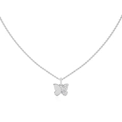 1/6 CT. Round Natural Diamond Butterfly Pendant Necklace