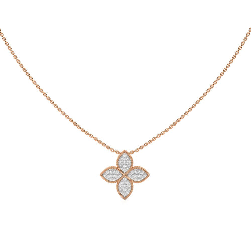 1/4 CT. Round Natural Diamond Four Leaf Pendant Necklace