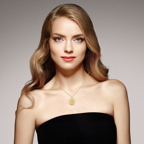 1/10 CT. Round Natural Diamond Starburst Disc Pendant