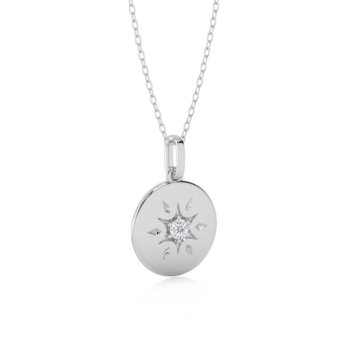1/10 CT. Round Natural Diamond Starburst Disc Pendant
