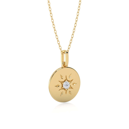 1/10 CT. Round Natural Diamond Starburst Disc Pendant