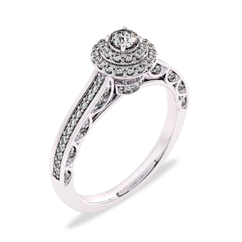 1/2 CT Round Lab Created Diamond Double Halo Engagement Ring