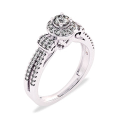1/2 CT. Round Lab Created Diamond Studded Halo Engagement Ring with Split Shank