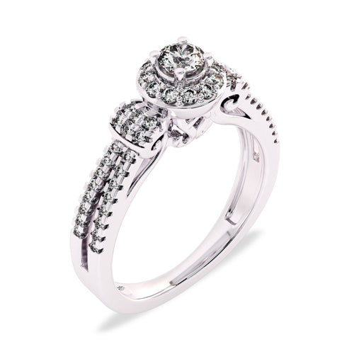 1/2 CT. Round Lab Created Diamond Studded Halo Engagement Ring with Split Shank