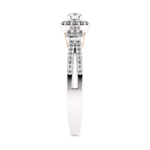 1/2 CT. Round Lab Created Diamond Studded Halo Engagement Ring with Split Shank