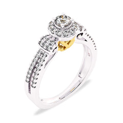 1/2 CT. Round Lab Created Diamond Studded Halo Engagement Ring with Split Shank