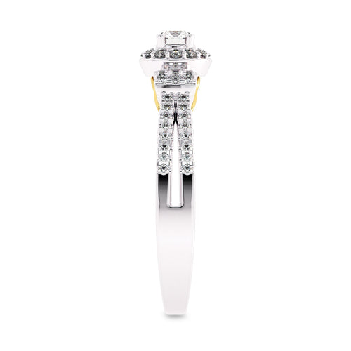 1/2 CT. Round Lab Created Diamond Studded Halo Engagement Ring with Split Shank