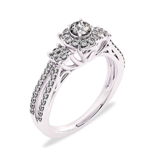 1/2 CT Round Diamond Triology Styled Halo Engagement Ring