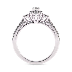 1/2 CT Round Lab Created Diamond Triology Styled Halo Engagement Ring