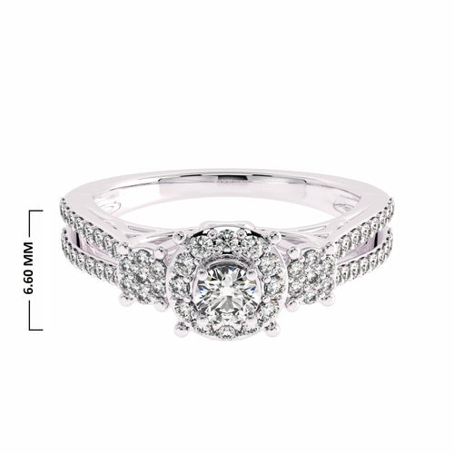 1/2 CT Round Diamond Triology Styled Halo Engagement Ring