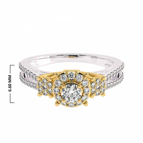 1/2 CT Round Diamond Triology Styled Halo Engagement Ring