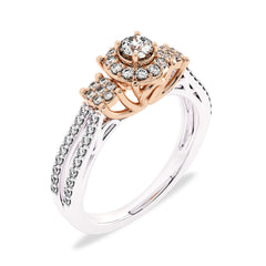 1/2 CT Round Diamond Triology Styled Halo Engagement Ring