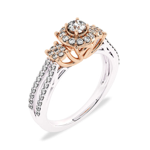 1/2 CT Round Diamond Triology Styled Halo Engagement Ring