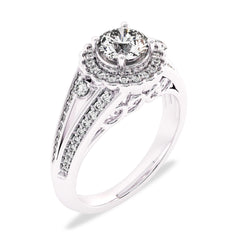 1 CT Round Lab Created Diamond Split Shank Halo Engagement Ring