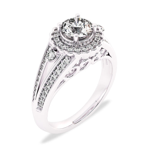 1 CT Round Lab Created Diamond Split Shank Halo Engagement Ring