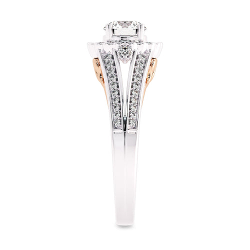 1 CT Round Lab Created Diamond Split Shank Halo Engagement Ring
