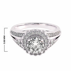 1 CT Round Lab Created Diamond Split Shank Halo Engagement Ring