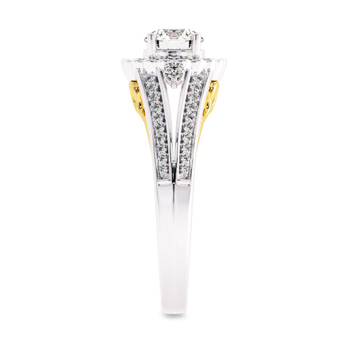 1 CT Round Lab Created Diamond Split Shank Halo Engagement Ring