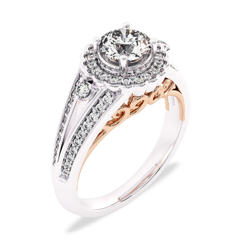1 CT Round Lab Created Diamond Split Shank Halo Engagement Ring