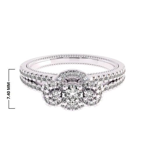 1/2 CT.  Three Stone Style Two Tone Lab Created Diamond Engagement Ring