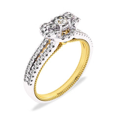1/2 CT.  Three Stone Style Two Tone Lab Created Diamond Engagement Ring