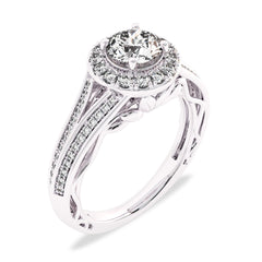 7/8 CT. Lab Created Round Diamond Studded Halo Engagement Ring with Split Shank