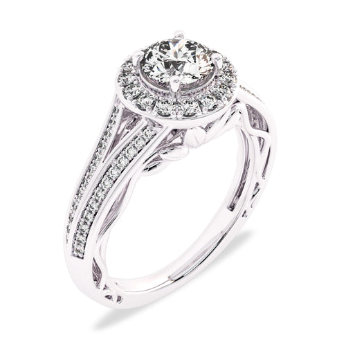 7/8 CT. Lab Created Round Diamond Studded Halo Engagement Ring with Split Shank