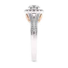 7/8 CT. Lab Created Round Diamond Studded Halo Engagement Ring with Split Shank
