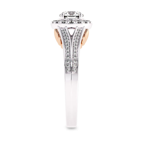 7/8 CT. Lab Created Round Diamond Studded Halo Engagement Ring with Split Shank