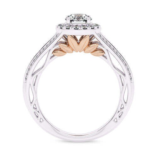 7/8 CT. Lab Created Round Diamond Studded Halo Engagement Ring with Split Shank