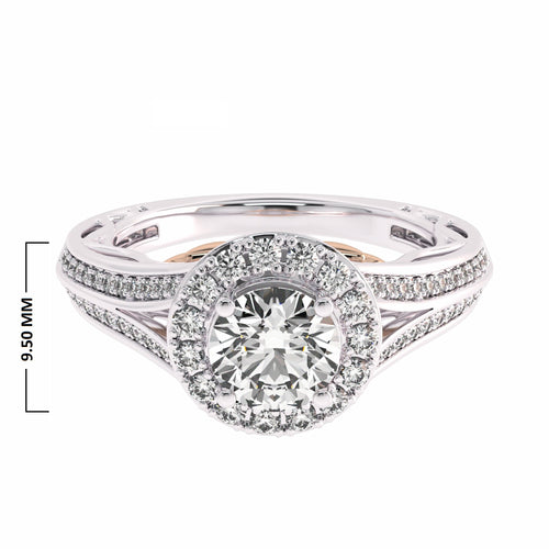 7/8 CT. Lab Created Round Diamond Studded Halo Engagement Ring with Split Shank