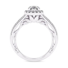 7/8 CT. Lab Created Round Diamond Studded Halo Engagement Ring with Split Shank