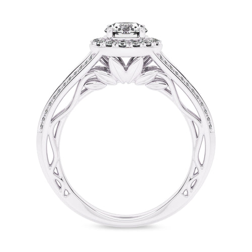 7/8 CT. Lab Created Round Diamond Studded Halo Engagement Ring with Split Shank