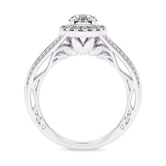 7/8 CT. Lab Created Round Diamond Studded Halo Engagement Ring with Split Shank