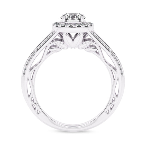 7/8 CT. Lab Created Round Diamond Studded Halo Engagement Ring with Split Shank