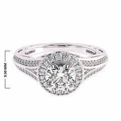 7/8 CT. Lab Created Round Diamond Studded Halo Engagement Ring with Split Shank