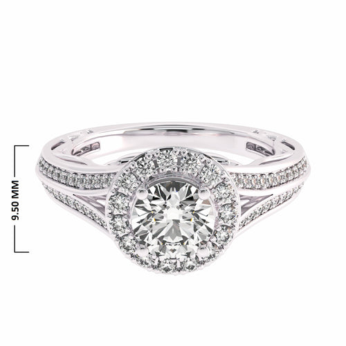 7/8 CT. Lab Created Round Diamond Studded Halo Engagement Ring with Split Shank