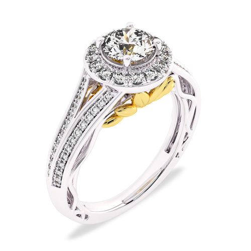 7/8 CT. Lab Created Round Diamond Studded Halo Engagement Ring with Split Shank