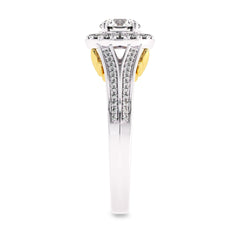 7/8 CT. Lab Created Round Diamond Studded Halo Engagement Ring with Split Shank