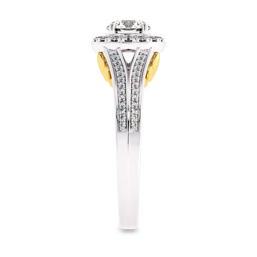 7/8 CT. Lab Created Round Diamond Studded Halo Engagement Ring with Split Shank