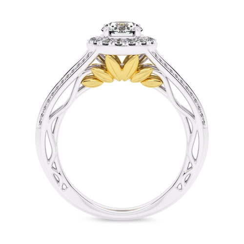 7/8 CT. Lab Created Round Diamond Studded Halo Engagement Ring with Split Shank